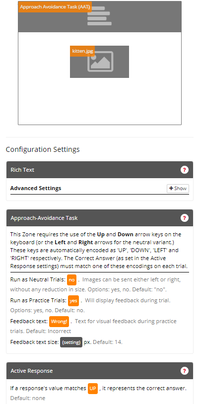 Screenshot of the AAT Zone and configuration settings in the Task Builder