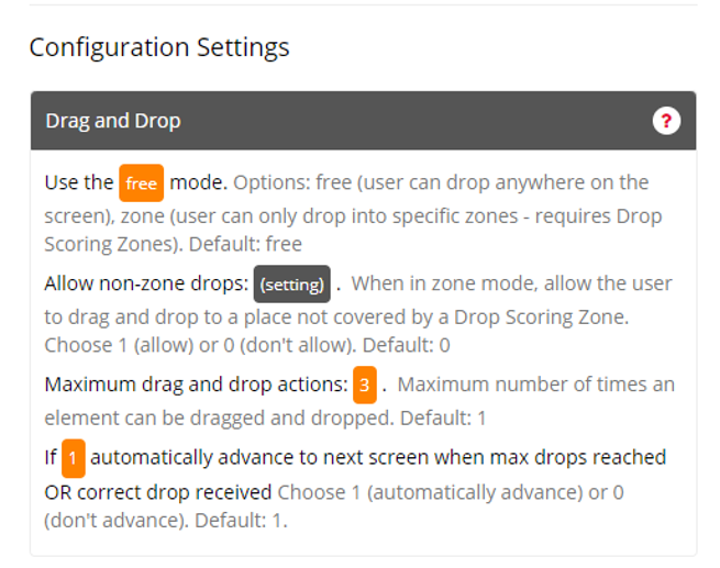 A screenshot of the configuration settings of the Drag and Drop Main Zone in the task builder.