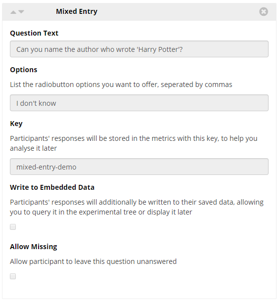 questionnaire widget mixed entry