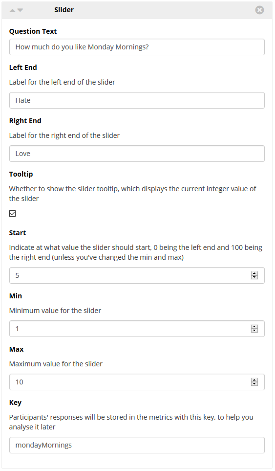 questionnaire widget slider