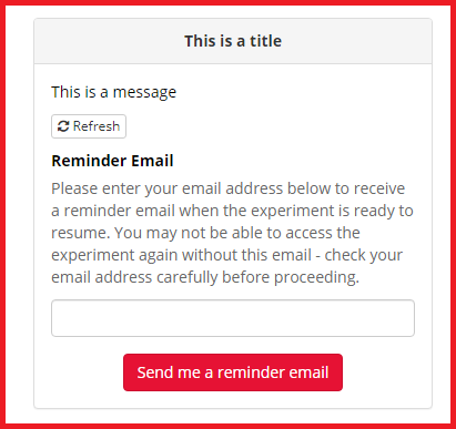 Screenshot of the reminder form seen by participants if Reminder Form setting is ticked, with a box to enter their email
