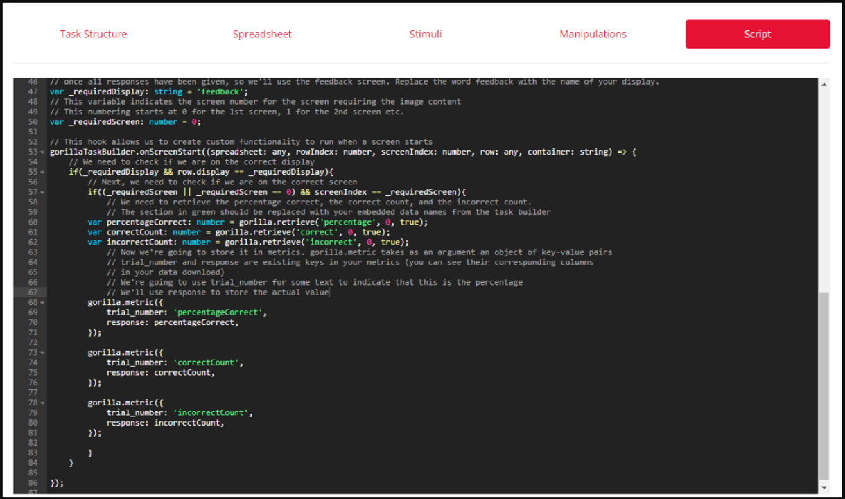 A screenshot of the Script tab in Task Builder 1.