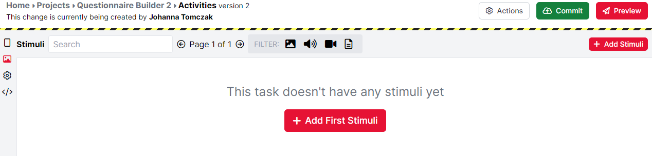 Stimuli Tab before adding stimuli
