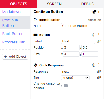 A screenshot of the Continue button object.