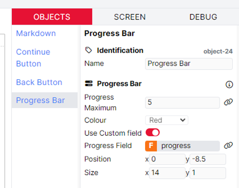 A screenshot of the progress bar component settings.