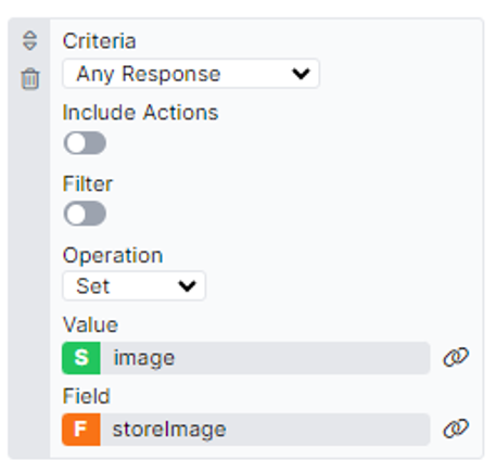 A screenshot of the second criteria in the Save Data component, where the image used in the trial is saved to the store.