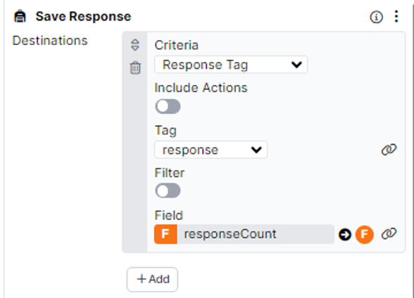 A screenshot of the Save Response component settings once the advanced binding has been configured.