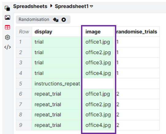 A screenshot of part of the spreadsheet in the task. The image column has been outlined in a purple box.